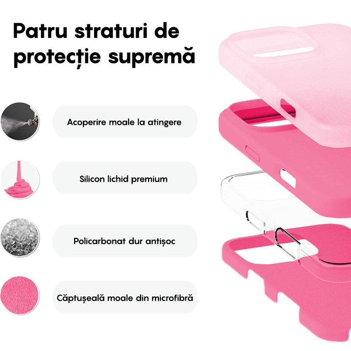 Husa CASEY STUDIOS™ compatibila cu iPhone 16 Pro Max, Soft Silicone Premium, Microfibra in Interior, Fuchsia, de Protectie, Ultra Slim, pentru Incarcare Wireless, Margini Ridicate de Protectia Ecranului si a Camerelor
