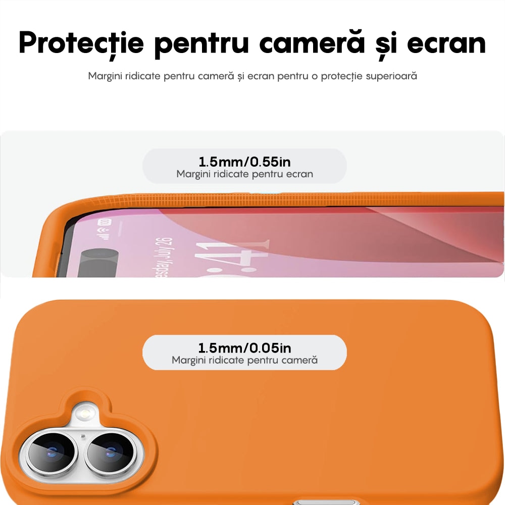 Husa CASEY STUDIOS™ compatibila cu iPhone 16 Plus, Soft Silicone Premium, Microfibra in Interior, Nectarine, de Protectie, Ultra Slim, pentru Incarcare Wireless, Margini Ridicate de Protectia Ecranului si a Camerelor