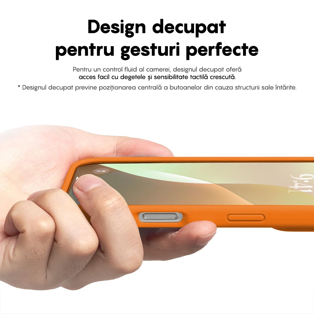Husa CASEY STUDIOS™ compatibila cu iPhone 16 Plus, Soft Silicone Premium, Microfibra in Interior, Nectarine, de Protectie, Ultra Slim, pentru Incarcare Wireless, Margini Ridicate de Protectia Ecranului si a Camerelor