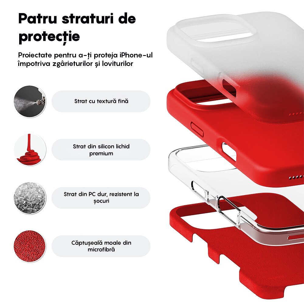 Husa CASEY STUDIOS™ compatibila cu iPhone 16 Pro, Soft Silicone Premium, Microfibra in Interior, Rosu, de Protectie, Ultra Slim, pentru Incarcare Wireless, Margini Ridicate de Protectia Ecranului si a Camerelor