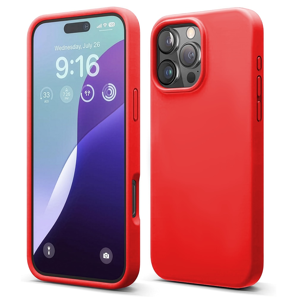 Husa CASEY STUDIOS™ compatibila cu iPhone 16 Pro, Soft Silicone Premium, Microfibra in Interior, Rosu, de Protectie, Ultra Slim, pentru Incarcare Wireless, Margini Ridicate de Protectia Ecranului si a Camerelor