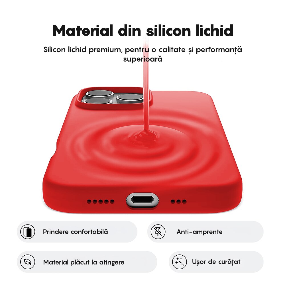Husa CASEY STUDIOS™ compatibila cu iPhone 16 Pro, Soft Silicone Premium, Microfibra in Interior, Rosu, de Protectie, Ultra Slim, pentru Incarcare Wireless, Margini Ridicate de Protectia Ecranului si a Camerelor