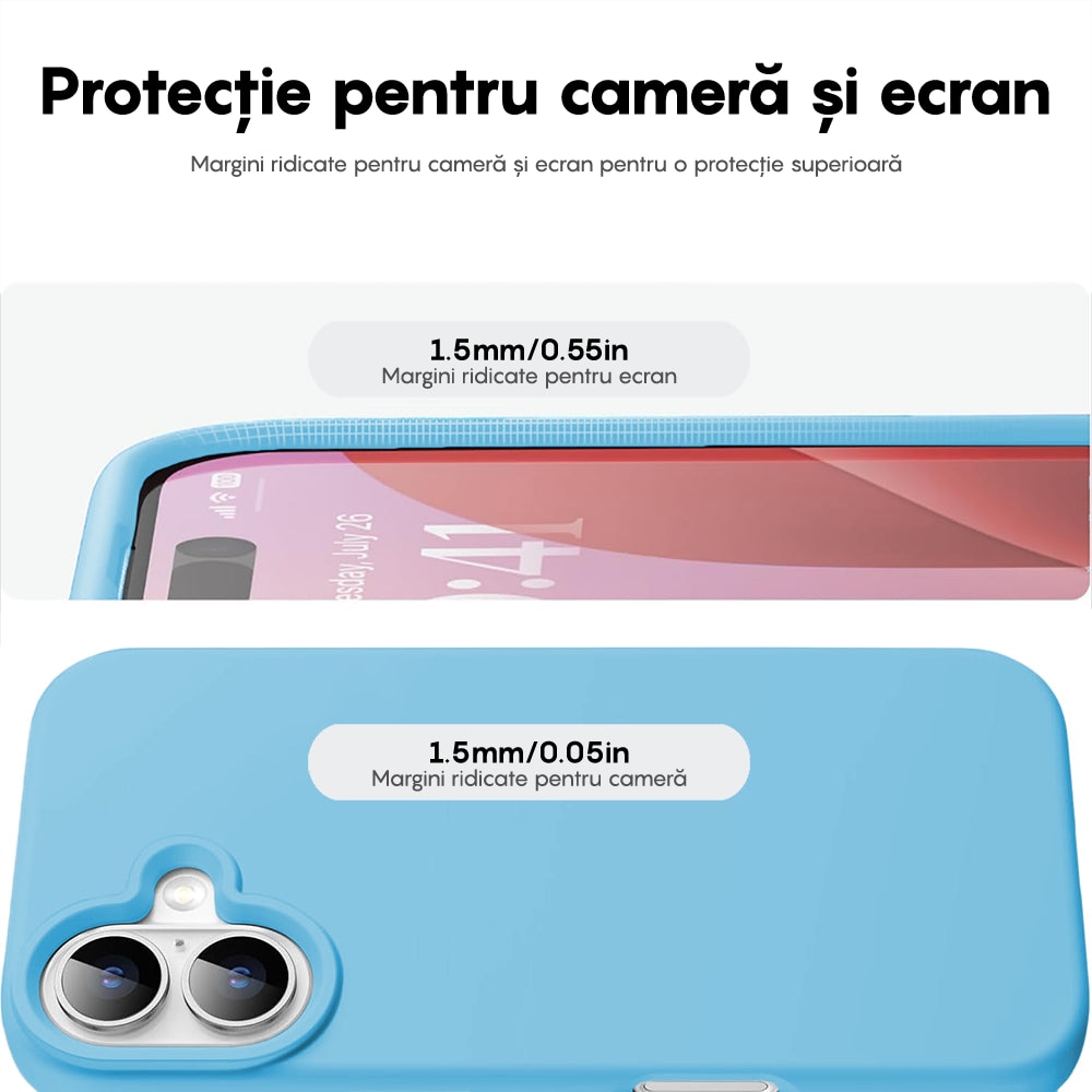 Husa CASEY STUDIOS™ compatibila cu iPhone 16 Plus, Soft Silicone Premium, Microfibra in Interior, Cadet Blue, de Protectie, Ultra Slim, pentru Incarcare Wireless, Margini Ridicate de Protectia Ecranului si a Camerelor