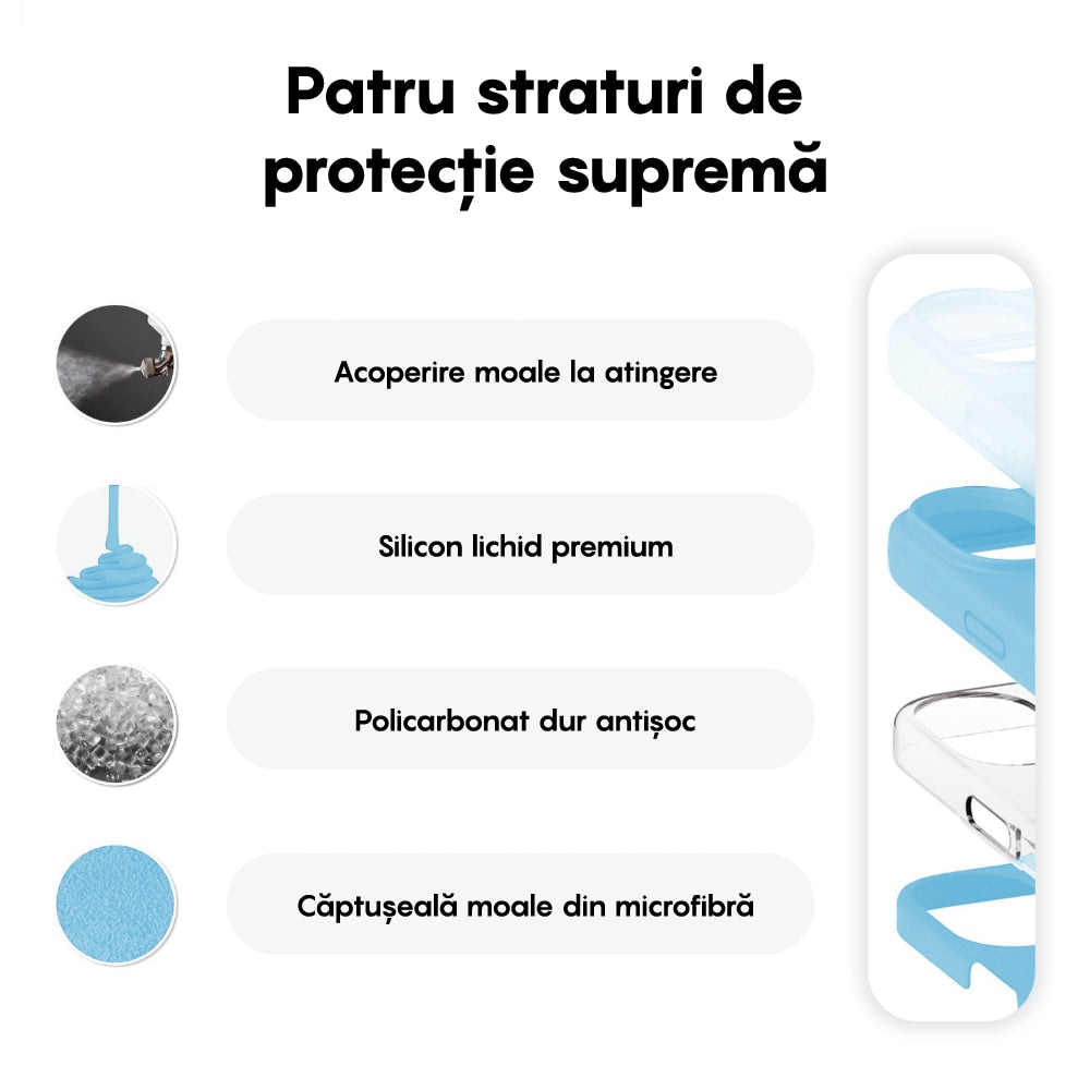 Husa CASEY STUDIOS™ compatibila cu iPhone 16 Plus, Soft Silicone Premium, Microfibra in Interior, Cadet Blue, de Protectie, Ultra Slim, pentru Incarcare Wireless, Margini Ridicate de Protectia Ecranului si a Camerelor