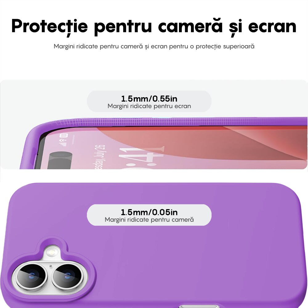 Husa CASEY STUDIOS™ compatibila cu iPhone 16 Plus, Soft Silicone Premium, Microfibra in Interior, Light Purple, de Protectie, Ultra Slim, pentru Incarcare Wireless, Margini Ridicate de Protectia Ecranului si a Camerelor