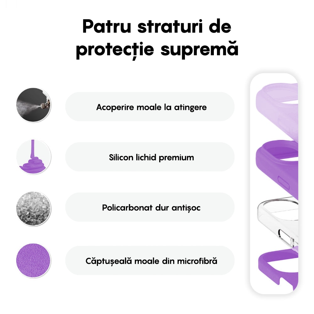 Husa CASEY STUDIOS™ compatibila cu iPhone 16, Soft Silicone Premium, Microfibra in Interior, Light Purple, de Protectie, Ultra Slim, pentru Incarcare Wireless, Margini Ridicate de Protectia Ecranului si a Camerelor