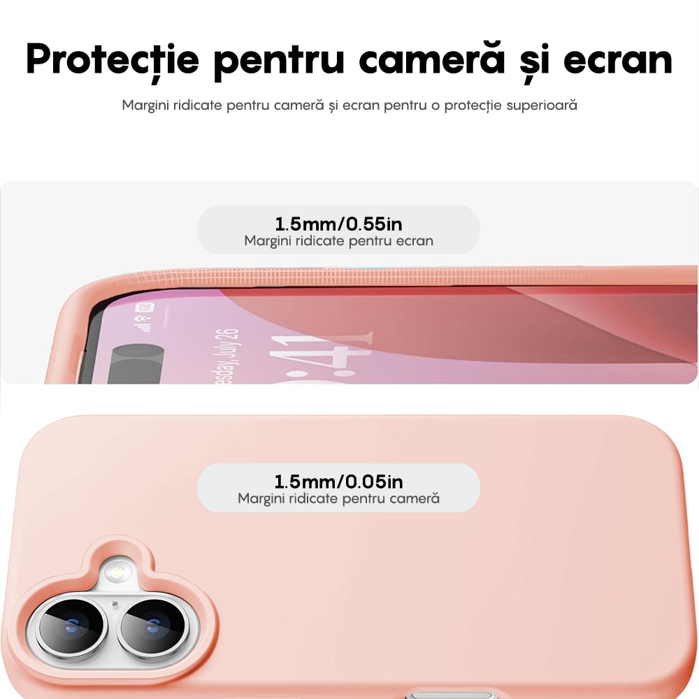 Husa CASEY STUDIOS™ compatibila cu iPhone 16 Plus, Soft Silicone Premium, Microfibra in Interior, Pink Sand, de Protectie, Ultra Slim, pentru Incarcare Wireless, Margini Ridicate de Protectia Ecranului si a Camerelor