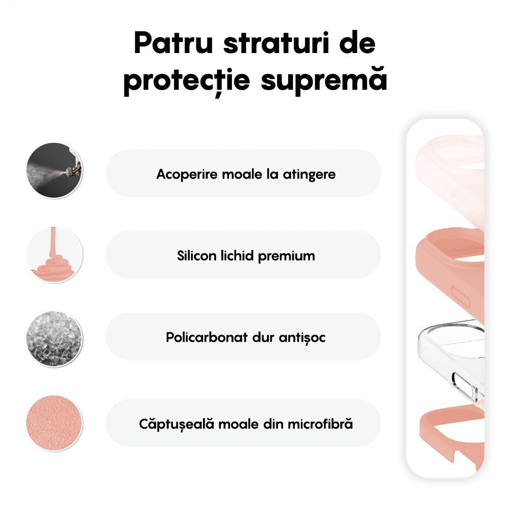 Husa CASEY STUDIOS™ compatibila cu iPhone 16 Plus, Soft Silicone Premium, Microfibra in Interior, Pink Sand, de Protectie, Ultra Slim, pentru Incarcare Wireless, Margini Ridicate de Protectia Ecranului si a Camerelor