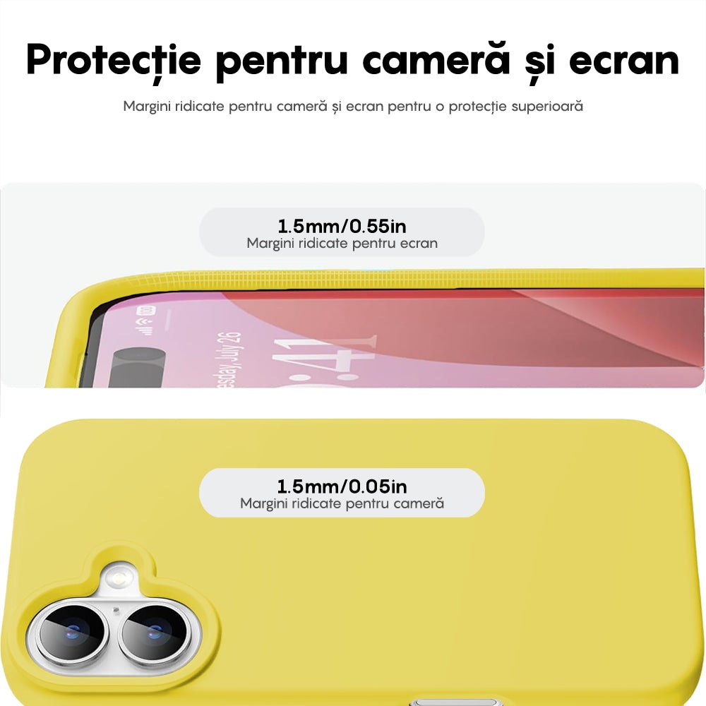 Husa CASEY STUDIOS™ compatibila cu iPhone 16 Plus, Soft Silicone Premium, Microfibra in Interior, Galben, de Protectie, Ultra Slim, pentru Incarcare Wireless, Margini Ridicate de Protectia Ecranului si a Camerelor