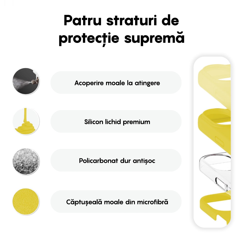 Husa CASEY STUDIOS™ compatibila cu iPhone 16 Plus, Soft Silicone Premium, Microfibra in Interior, Galben, de Protectie, Ultra Slim, pentru Incarcare Wireless, Margini Ridicate de Protectia Ecranului si a Camerelor