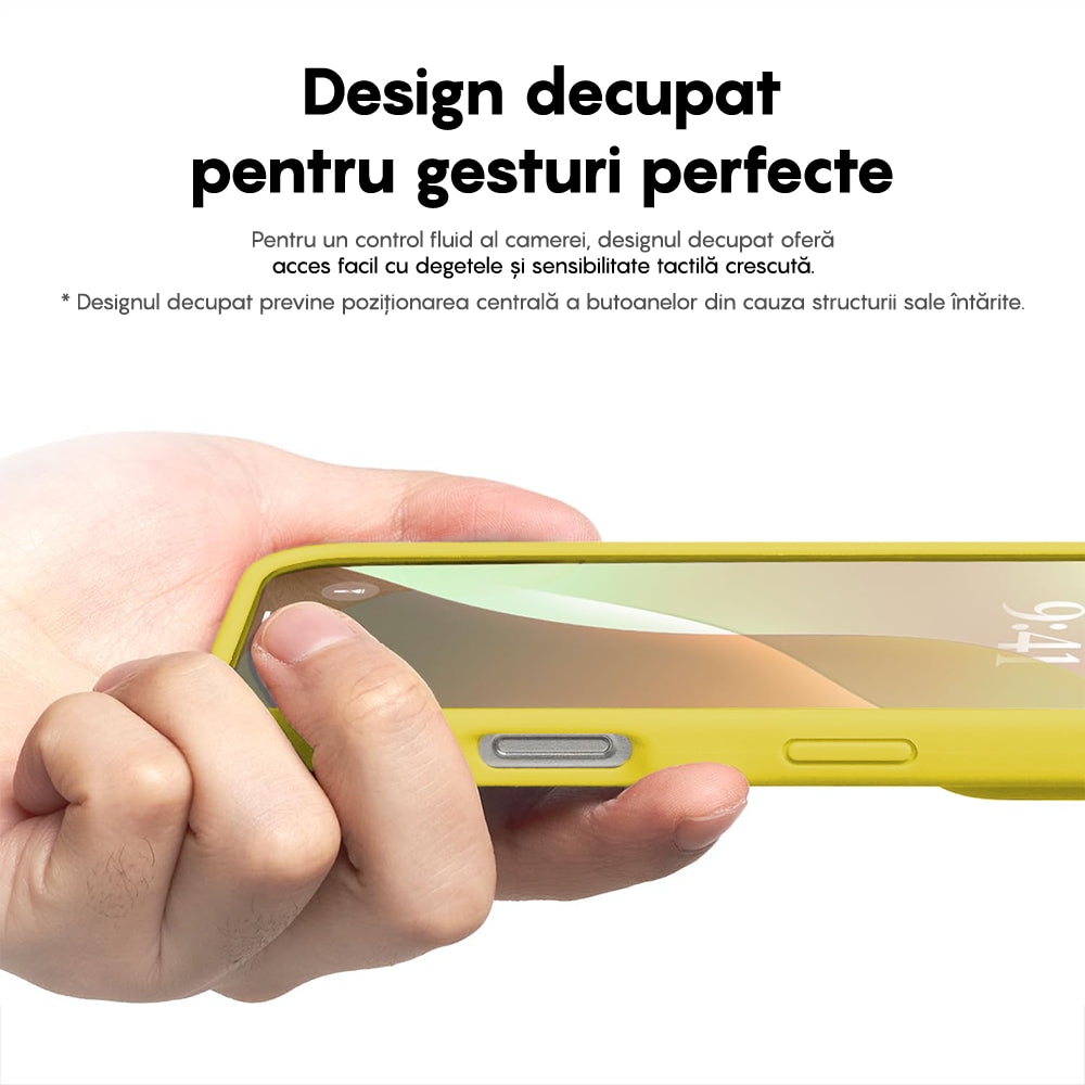 Husa CASEY STUDIOS™ compatibila cu iPhone 16 Plus, Soft Silicone Premium, Microfibra in Interior, Galben, de Protectie, Ultra Slim, pentru Incarcare Wireless, Margini Ridicate de Protectia Ecranului si a Camerelor