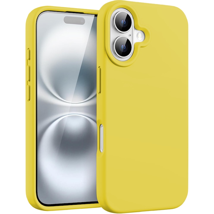 Кейс CASEY STUDIOS™ за Apple iPhone 16, мек първокласен силикон, микрофибърна вътрешна част, жълт, защитен, ултра тънък, за безжично зареждане, повдигнати ръбове за защита на екрана и камерата