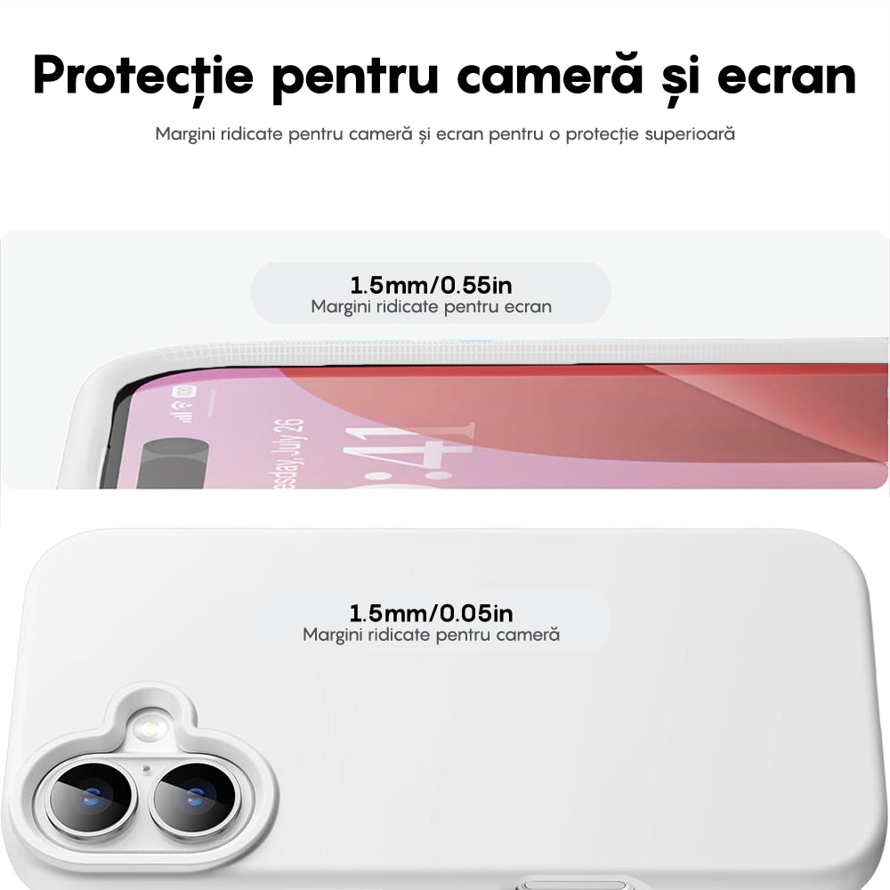 Husa CASEY STUDIOS™ compatibila cu iPhone 16, Soft Silicone Premium, Microfibra in Interior, Alb, de Protectie, Ultra Slim, pentru Incarcare Wireless, Margini Ridicate de Protectia Ecranului si a Camerelor