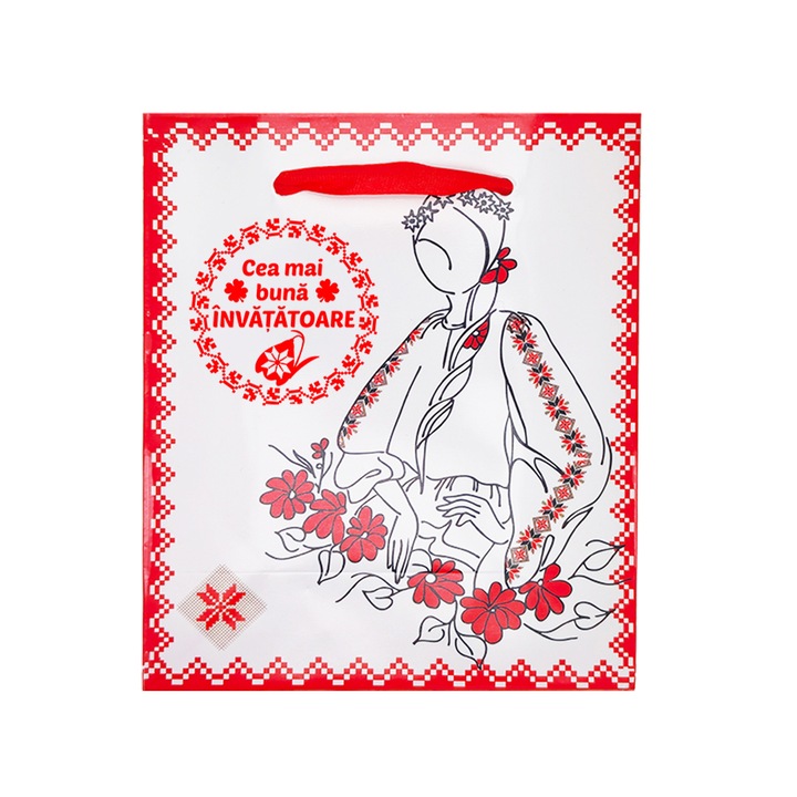 Punguta Cadou Doamna Primavara Dedicatie Invatatoare, 12x14.5x6cm