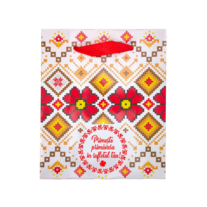 Punguta Cadou Motive Flori Primeste Primavara, 12x14.5x6cm