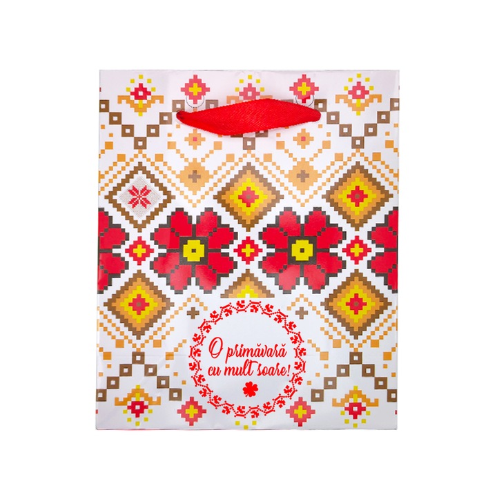 Punguta Cadou Motive Flori Primavara cu Soare, 12x14.5x6cm