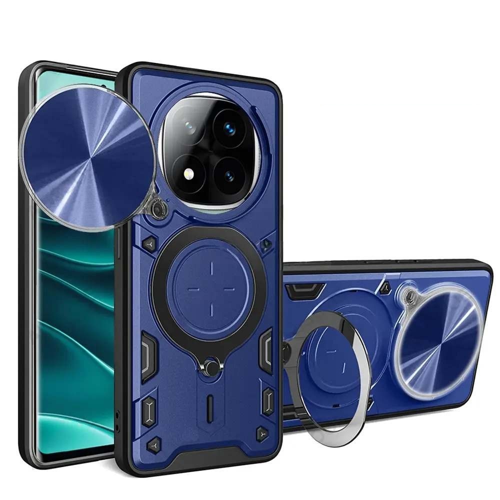 Husa pentru Xiaomi Redmi Note 14 Pro 5G cu protectie pentru camera si suport magnetic integrat Ring Shockproof albastru
