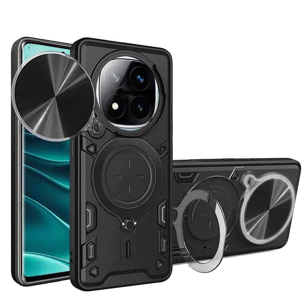 Husa pentru Xiaomi Redmi Note 14 Pro 5G cu protectie pentru camera si suport magnetic integrat Ring Shockproof negru