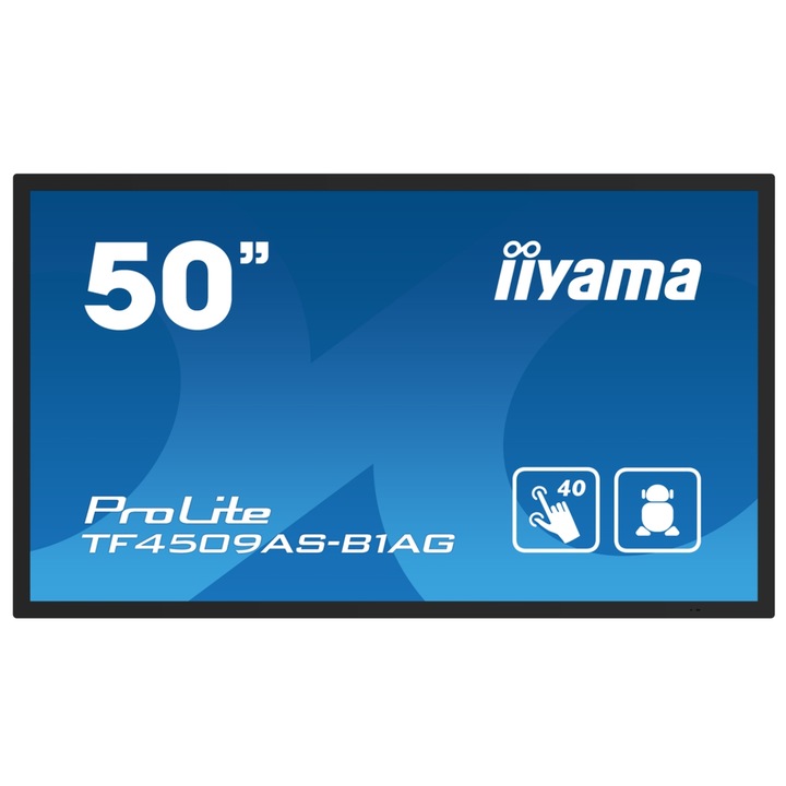 Professzionális képernyő VA LED Iiyama 49,5" TF5039AS-B1AG, UHD 3840 x 2160, HDMI, DisplayPort, hangszórók, érintőképernyő fekete
