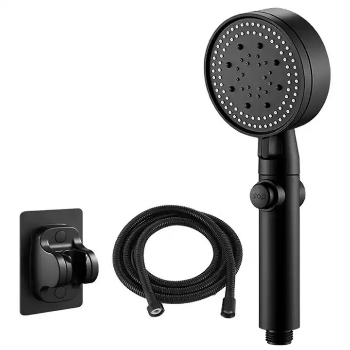 Nagynyomású zuhany, 5 állítható üzemmód, fekete, fürdőszobai kiegészítő készlet