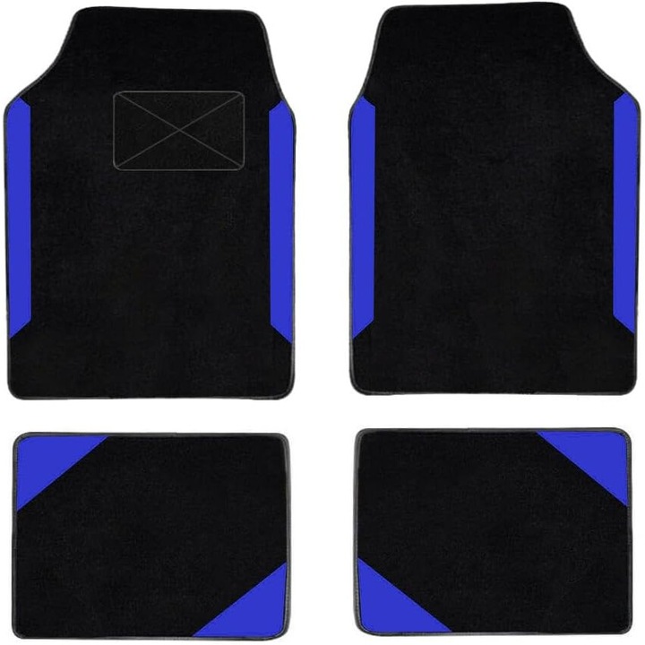 Covorase auto, muchkey, set de 4 bucati, impermeabile, anti-derapante, pentru SUV-uri, furgonete, sedanuri, camioane, negru/albastru