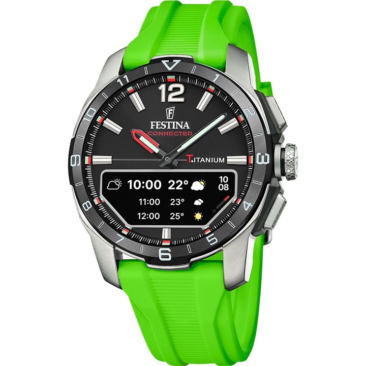 Ceas barbati Festina Connected F23000-B, titan, negru, curea silicon verde, 44mm
