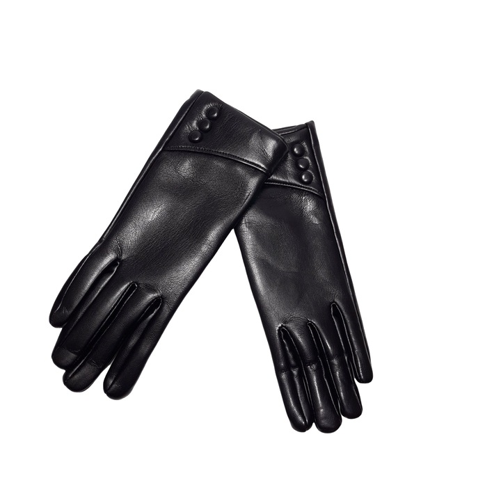 Manusi dama, captusite, cu detaliu brodat, negru, one size