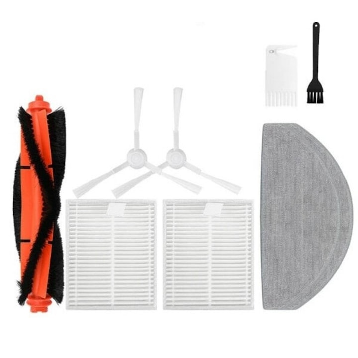 Комплект аксесоари за прахосмукачка робот Xiaomi S20 BHR8629EU, 1 брой централна четка, 2 броя бяла странична четка, 2 броя Hepa филтър, 1 брой моп, 1 брой четка за почистване на прах, 1 брой нож