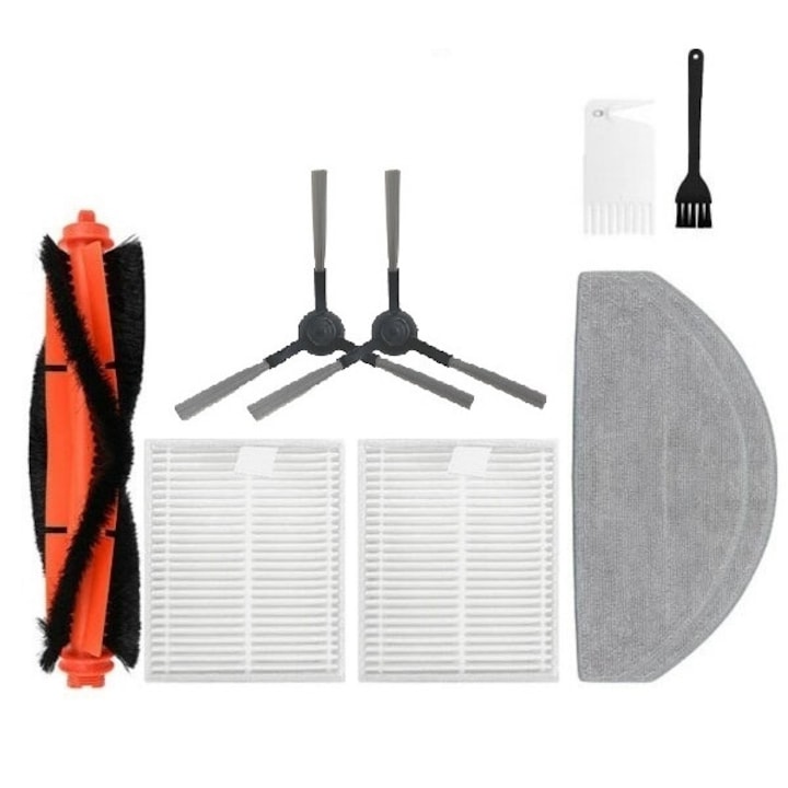 Комплект аксесоари за прахосмукачка робот Xiaomi S20 BHR8629EU, 1 брой централна четка, 2 броя черна странична четка, 2 броя Hepa филтър, 1 брой моп, 1 брой четка за почистване на прах, 1 брой нож