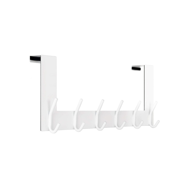 WEBI fogas ajtórögzítéssel, 6 akasztóval, ruhaakasztó, 4,5 cm, Fehér, metál