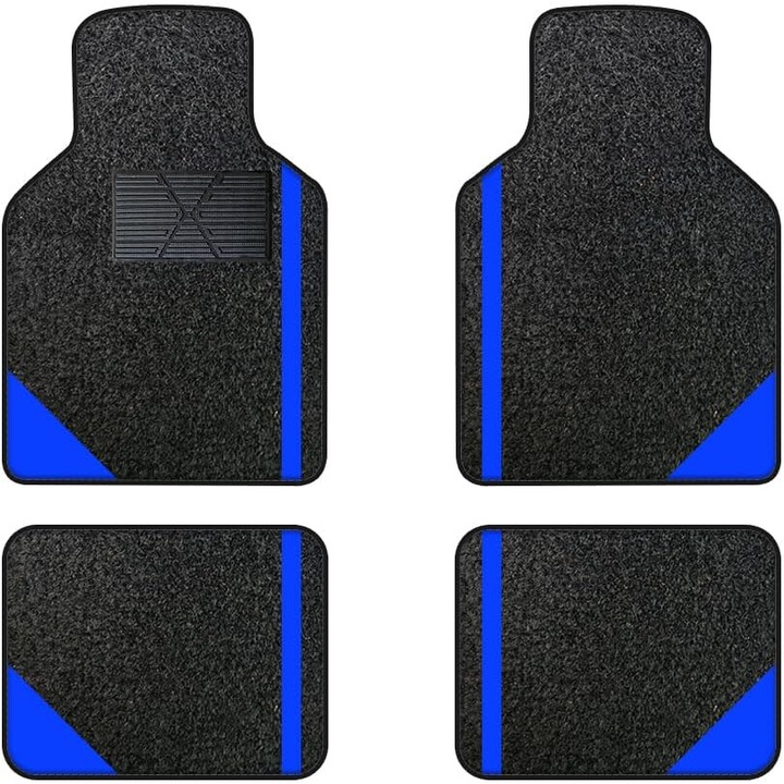 Covorase auto, muchkey, set de 4 bucati, impermeabile, anti-alunecare, negru/albastru