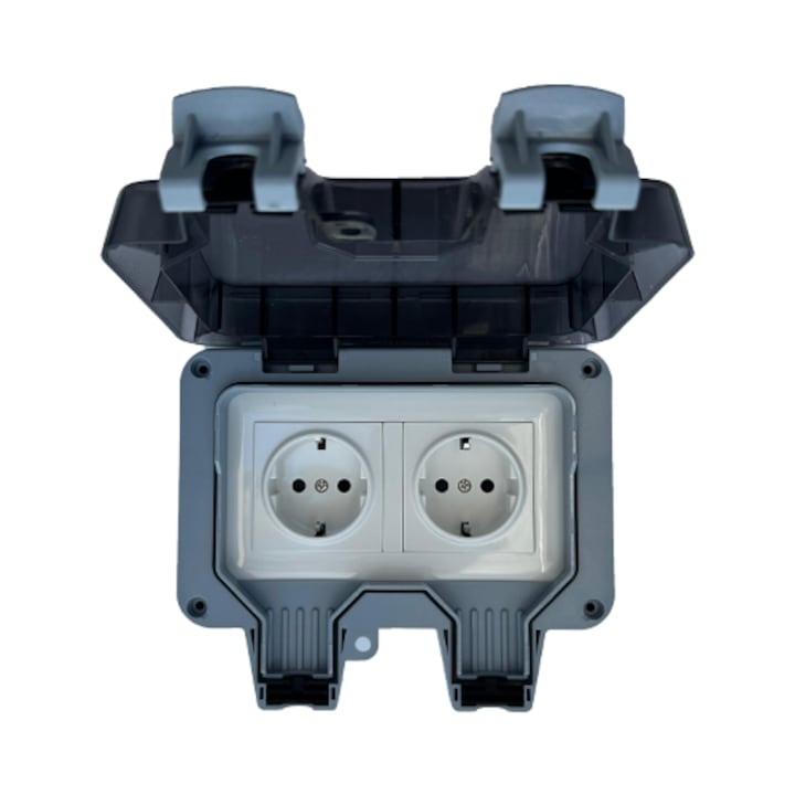 Priza electrica dubla aplicata 230V, 16A, IP66, carcasa de exterior rezistenta la apa