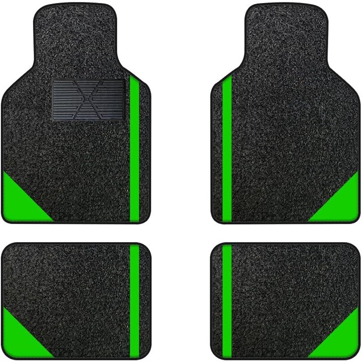 Covorase auto, muchkey, set de 4 bucati, impermeabile, dimensiuni universale, negru/verde