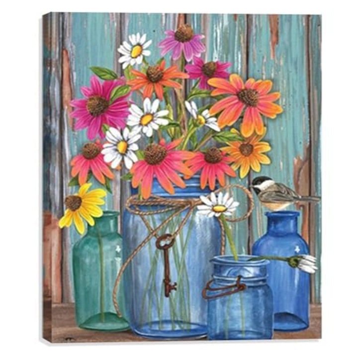 Tablou, Xmasneed, kit arta cu diamante, 40x50cm, fara rama, flori