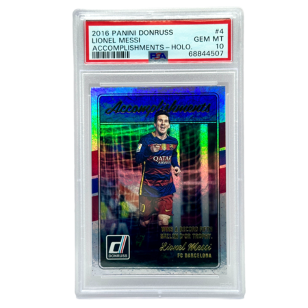 2016-17 Donruss Lionel Messi Accomplishments 4 PSA 9 Wins 5th Ballon D'or! Barca