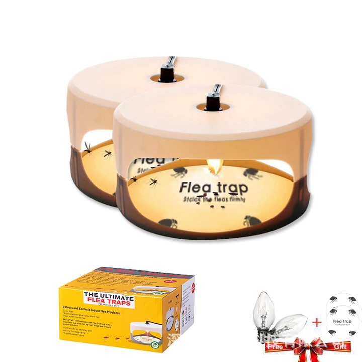 Capcana pentru purici cu lumina, 4 becuri UV + 4 pad-uri adezive, non-toxic, utilizare interioara