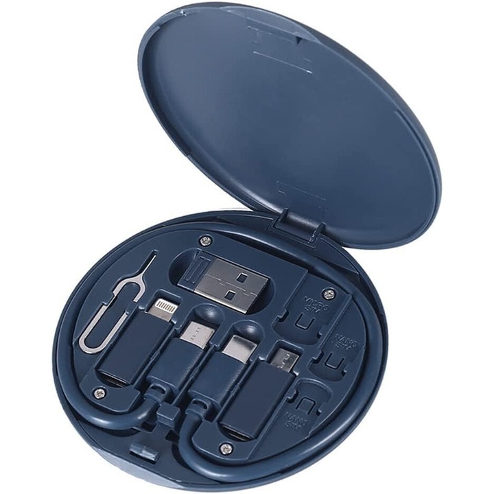 Адаптер USB към USB-C, 60w, множество OTG адаптери, съвместим с USB тип C/USB A/USB C мъжки/Micro USB/Lightning кабел, оборудван със SIM теглич/SIM слот/държач за телефон, син
