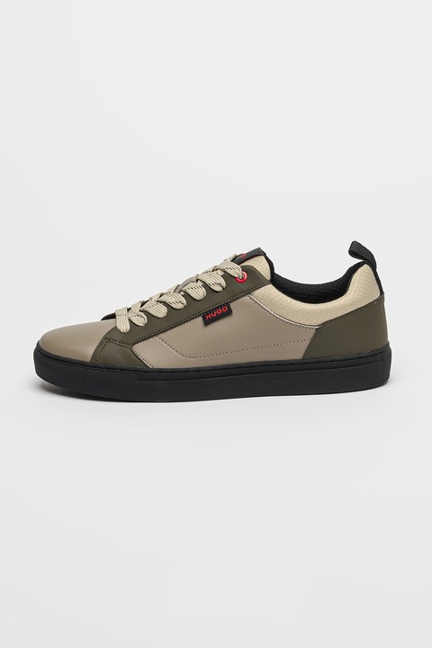 HUGO, Pantofi sport din piele si piele ecologica Morrie, Negru/Maro taupe/Maro taupe deschis