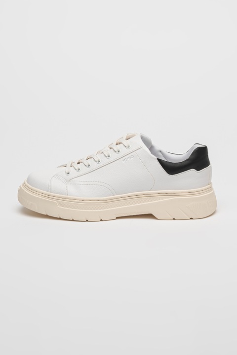 HUGO, Pantofi sport din piele ecologica Urian, Negru/Alb optic/Crem