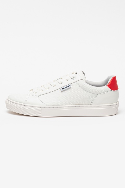 HUGO, Pantofi sport de piele ecologica cu logo Morrie, Rosu/Alb optic