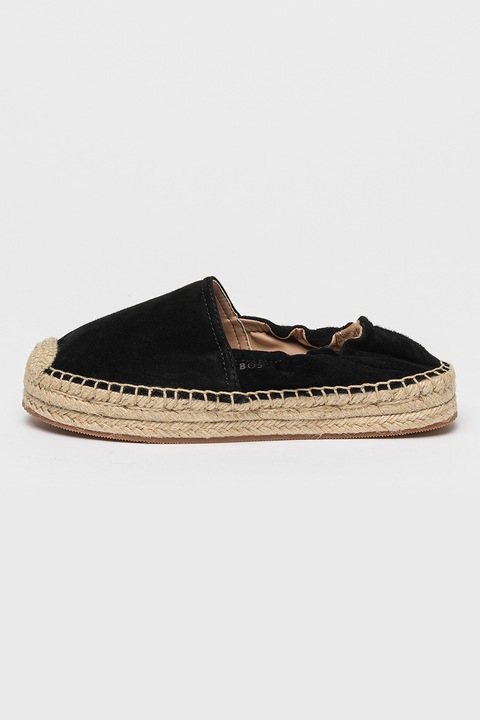 BOSS, Madeira nyersbőr espadrilles jutarátétekkel, Fekete, 35