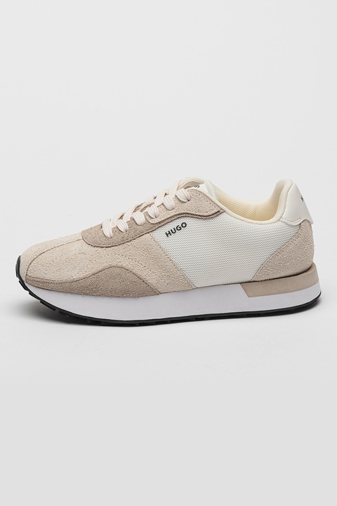 HUGO, Pantofi sport cu insertii de piele intoarsa Kyria, Bej deschis