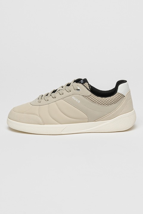 HUGO, Pantofi sport de piele ecologica si material textil, Bej deschis
