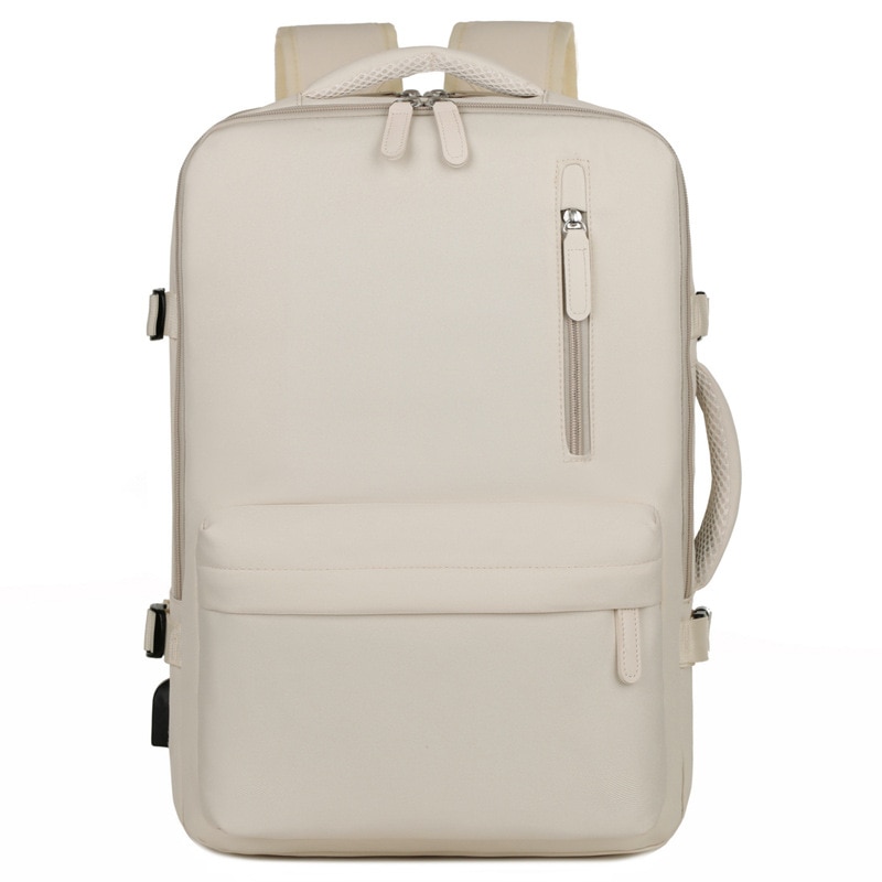 Geanta pentru computer de 16 inchi, Fudisenn®, rucsac de bagaje multifunctional, extensibil, stocare multistrat, impermeabila, cu port de incarcare USB, se poate fixa pe valiza, bej