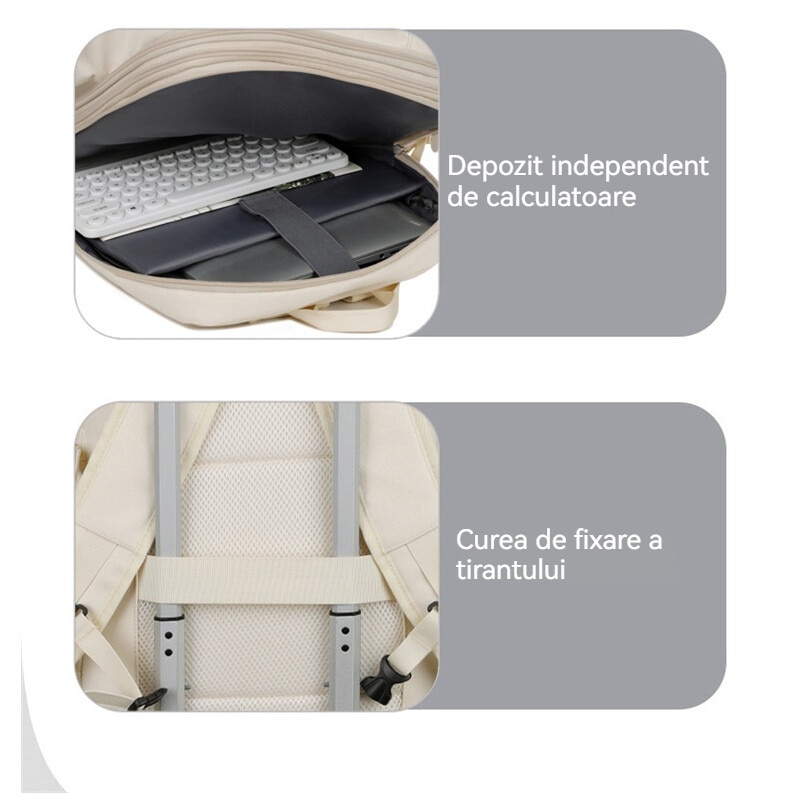 Geanta pentru computer de 16 inchi, Fudisenn®, rucsac de bagaje multifunctional, extensibil, stocare multistrat, impermeabila, cu port de incarcare USB, se poate fixa pe valiza, bej