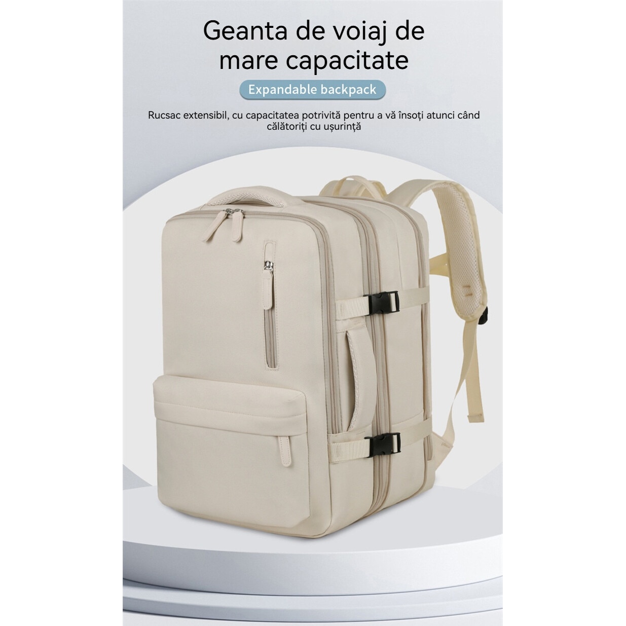 Geanta pentru computer de 16 inchi, Fudisenn®, rucsac de bagaje multifunctional, extensibil, stocare multistrat, impermeabila, cu port de incarcare USB, se poate fixa pe valiza, bej