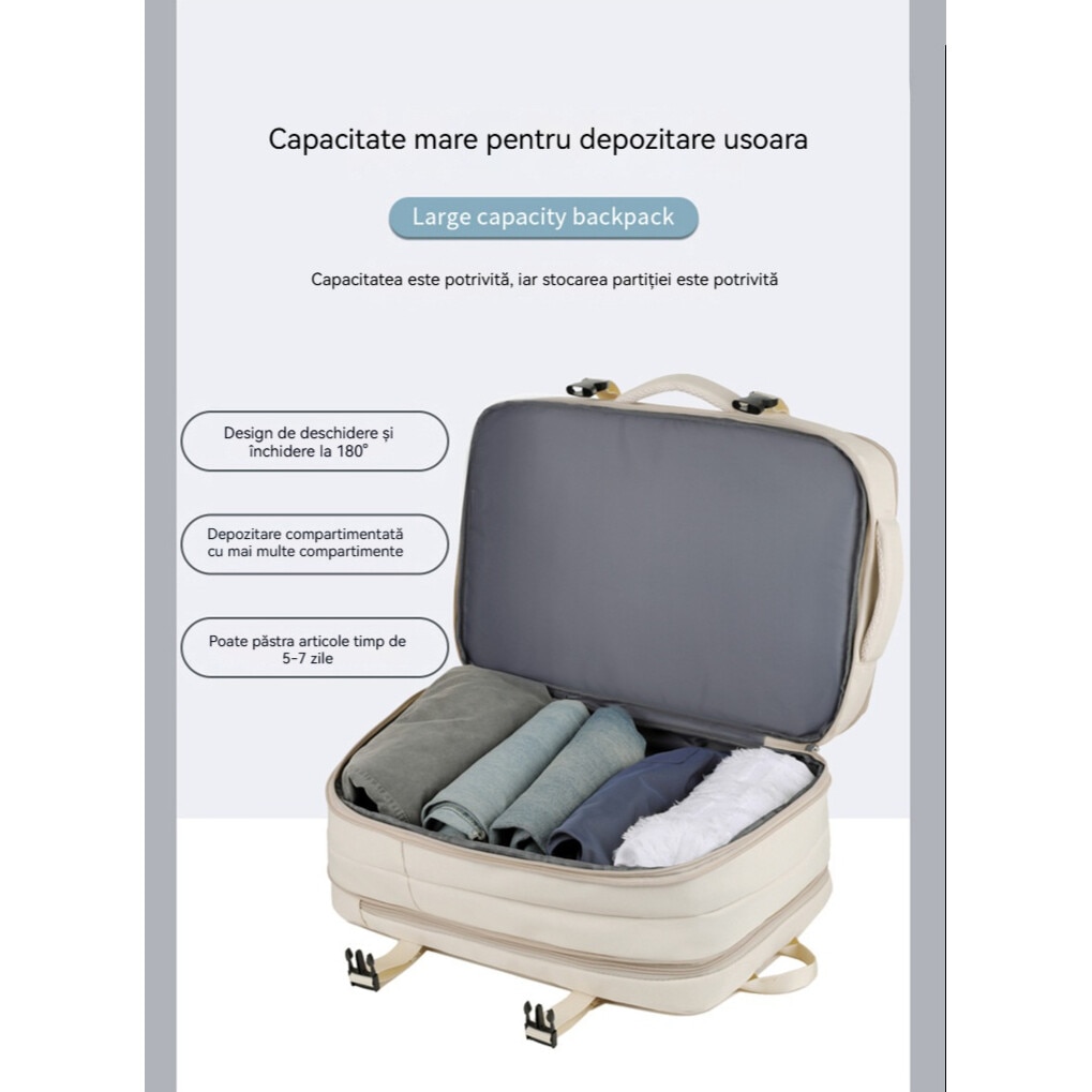 Geanta pentru computer de 16 inchi, Fudisenn®, rucsac de bagaje multifunctional, extensibil, stocare multistrat, impermeabila, cu port de incarcare USB, se poate fixa pe valiza, bej