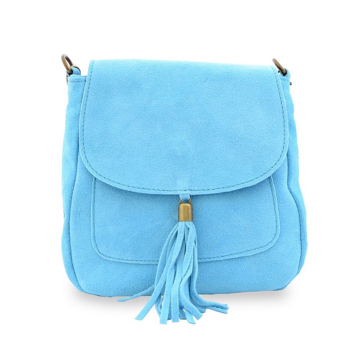 Geanta casual Lucina, de dama, piele naturala - 61658, Albastru, Mic