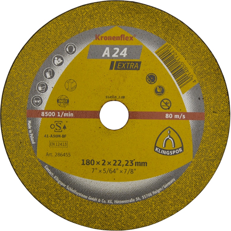 Disc debitare Klingspor A24extra, 180x2x22mm, taiere metale universale