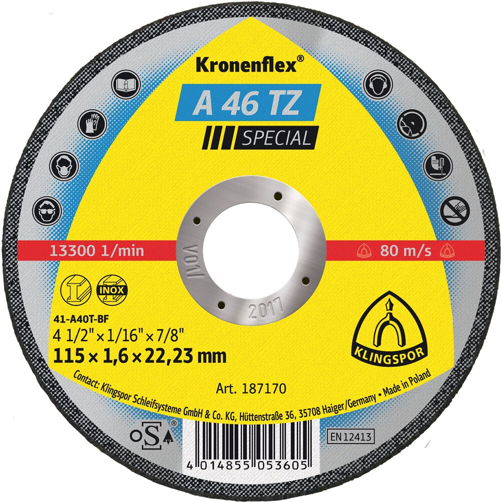 Disc debitare Klingspor A46TZ SP, 115x1,6x22mm, taiere inox
